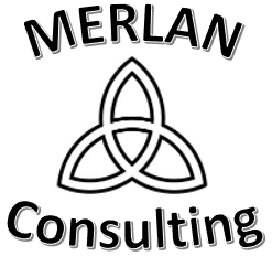 The icon of MERLAN Consulting, LLC is an Irish trinity knot with the word "MERLAN" in an arc above the knot and the word "Consulting" in an arc below the knot.